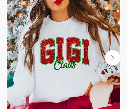 Gigi Claus Sweater w/Name on Sleeve